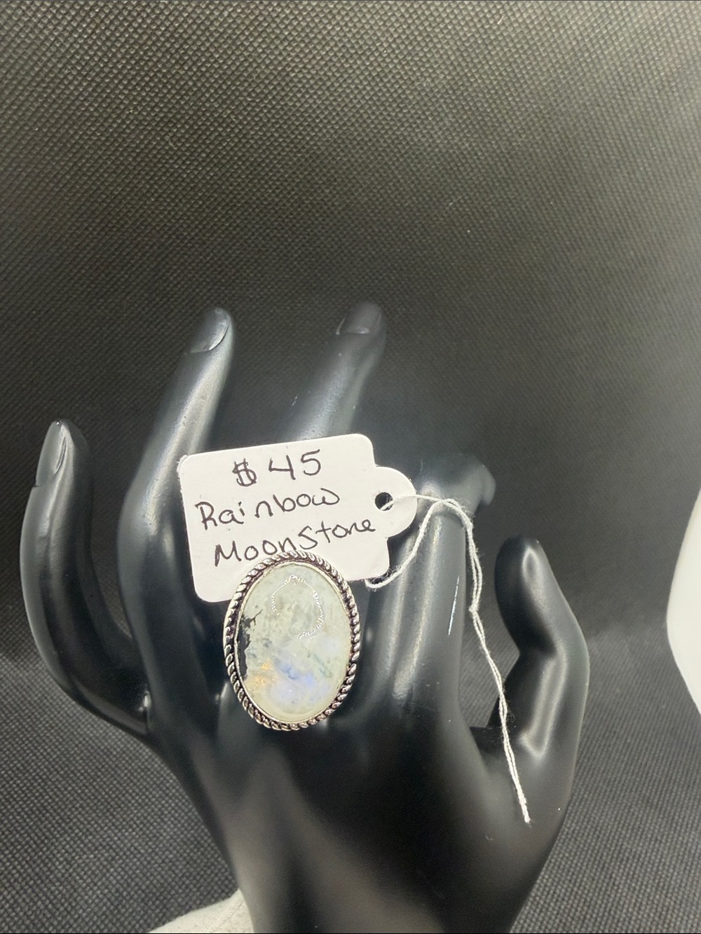 Rainbow Moonstone Oval Ring in 925 Sterling Silver Setting Sz 9